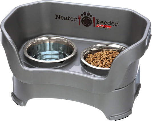 Neater Feeder Deluxe Medium Mess Proof Feeder for Medium Dogs, 3-1/2 Cup Food & 5 Cup Water Stainless Steel Dog Bowls, Elevated, No Spill, Non-Tip, Non-Slip. Made in USA