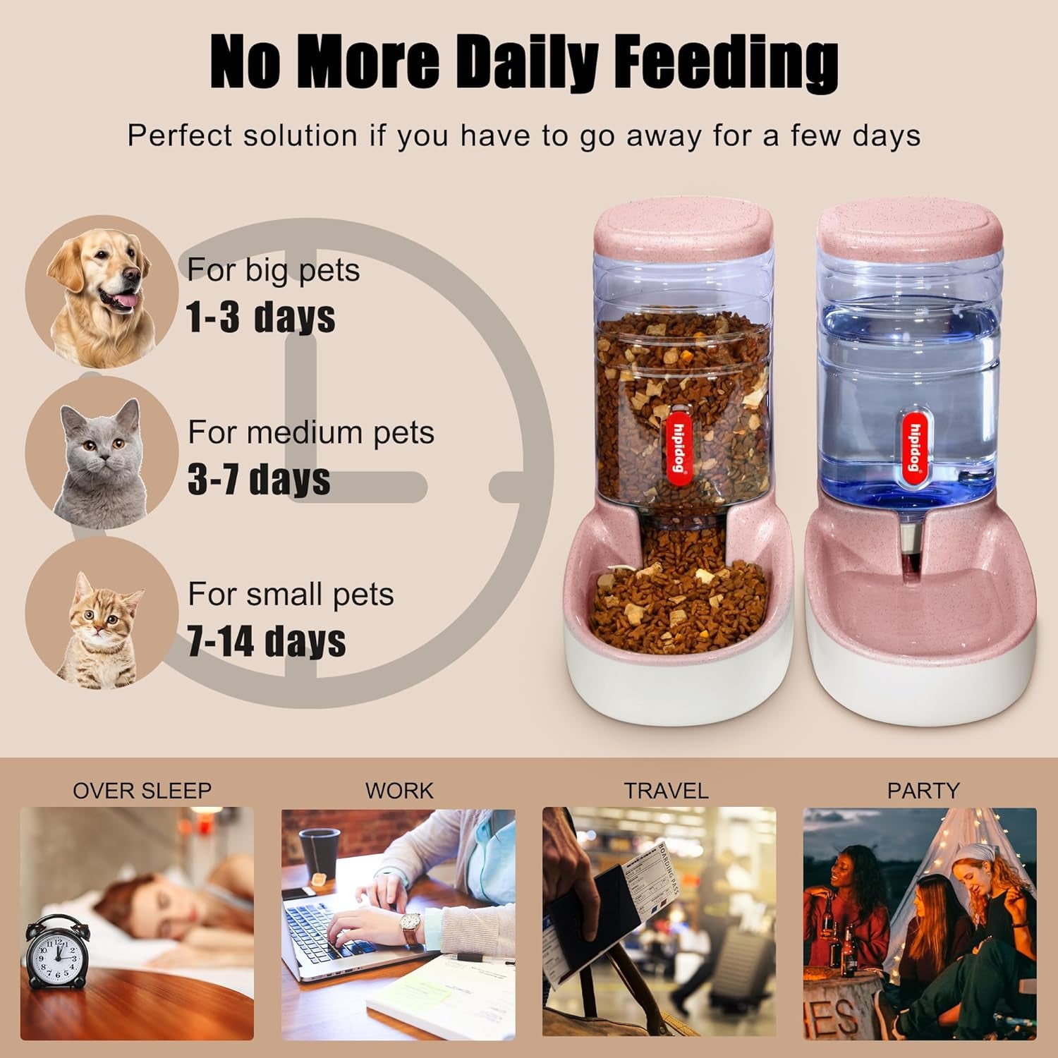 Automatic Pet Feeder Small&Medium Pets Automatic Food Feeder and Waterer Set 3.8L, Travel Supply Feeder and Water Dispenser for Dogs Cats Pets Animals